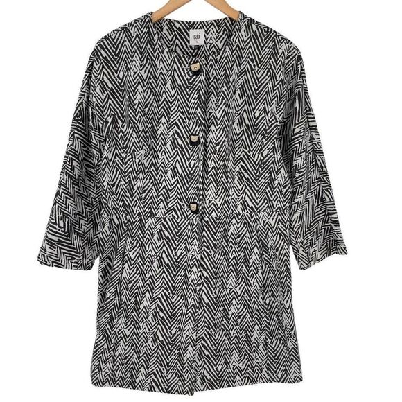 CAbi Zig Zag Ponte Knit Jacket Pockets Button Up Women Large White Gray 3034 - Picture 4 of 10